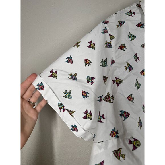 Lands End Womens No Iron Supima White Fish Shirt Sz 1X Button Up Casual - Picture 3 of 8